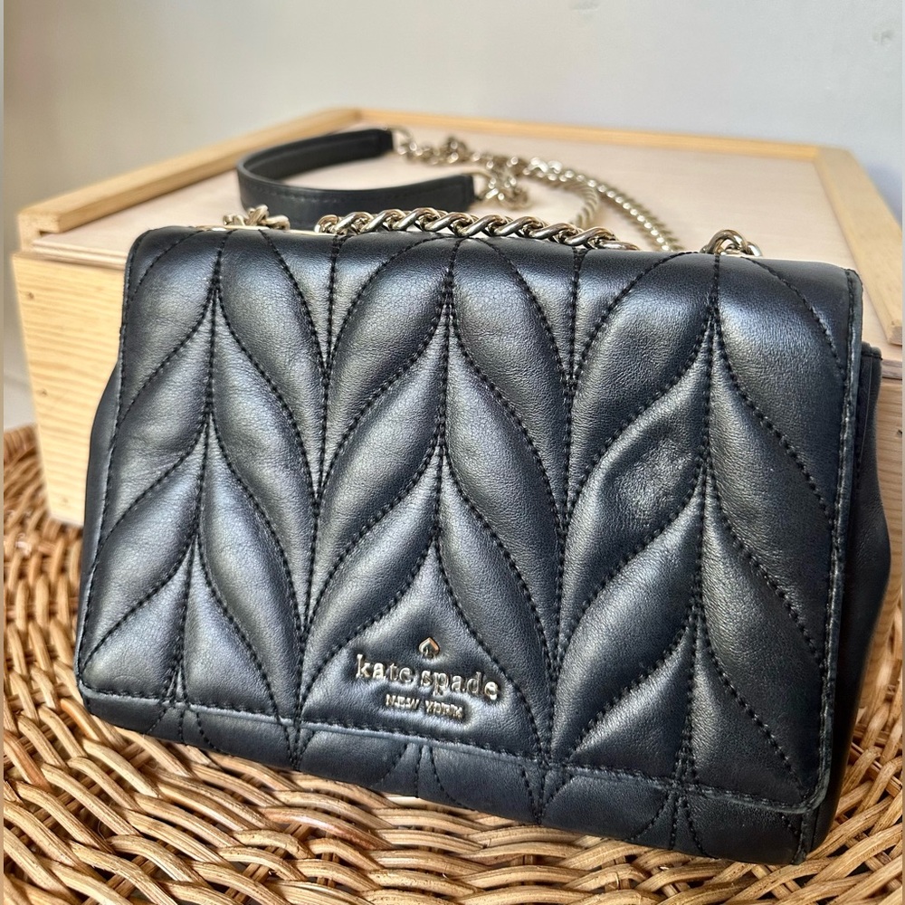 KATE SPADE | Black Leather Briar Lane Quilted Emelyn Chain Shoulder Bag